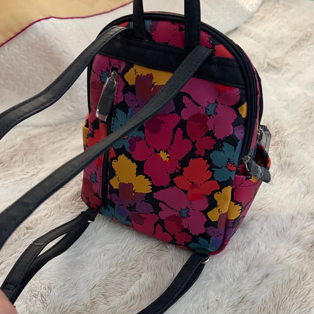 Floral ladies mini Backpack purse - Pink & Yellow & turquoise pattern - Picture 9 of 12